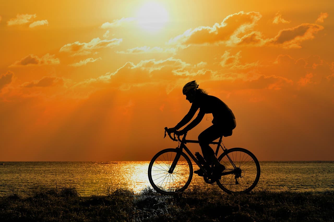 Cyclist riding on a mountain road